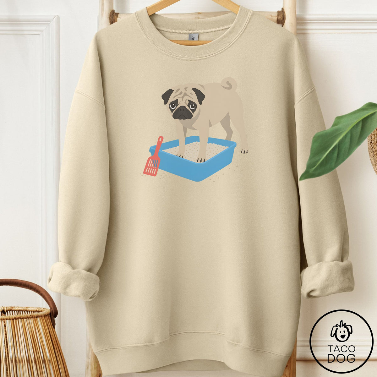 Pug Litter Box Sweatshirt Sand Taco-Dog