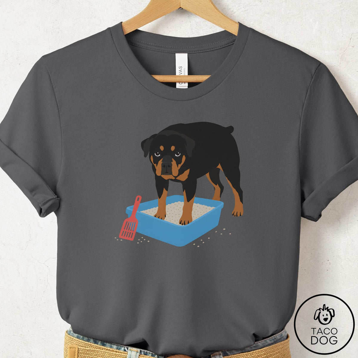 Rottweiler Litter Box T-Shirt Asphalt Taco-Dog