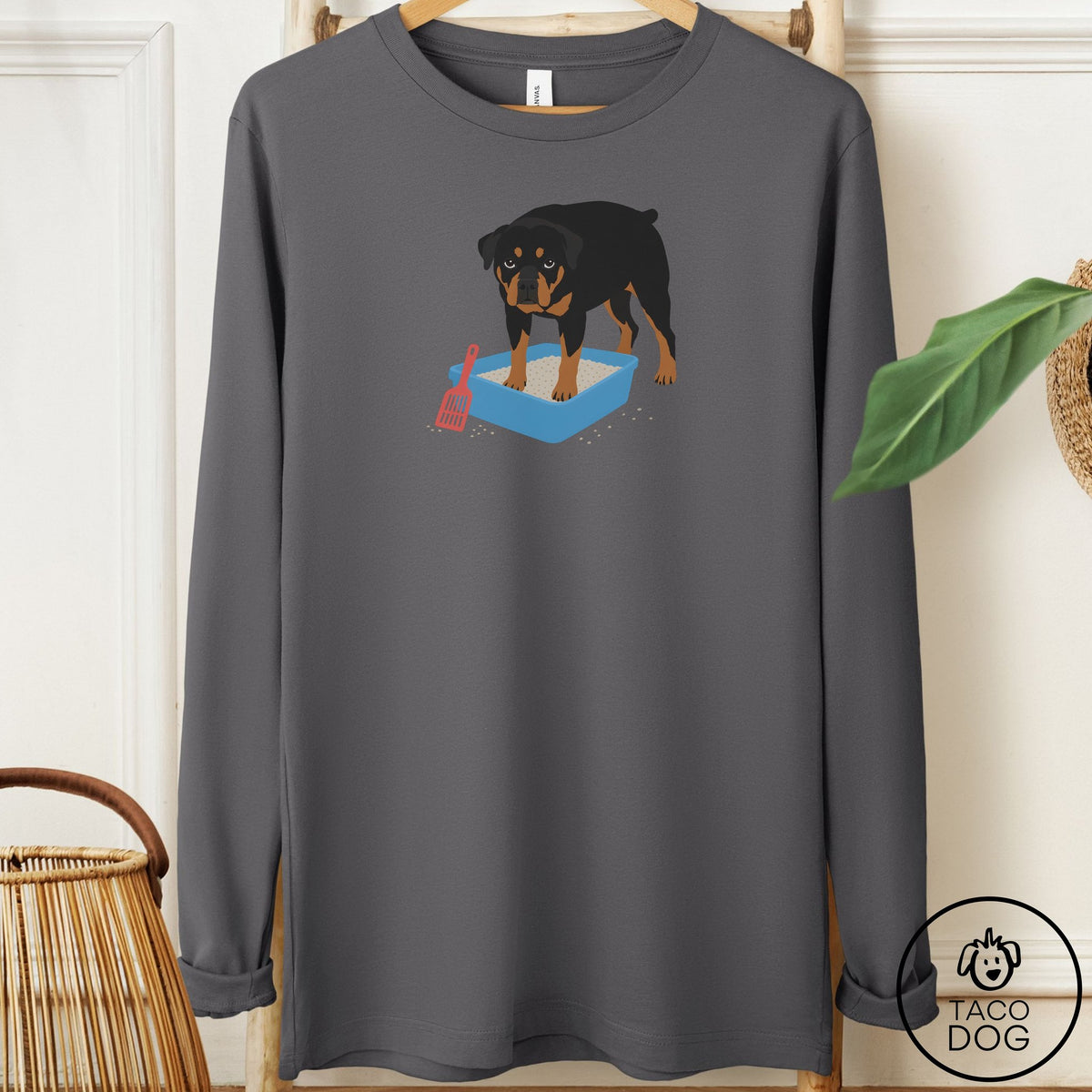Rottweiler Litter Box Long Sleeve Tee Asphalt Taco-Dog