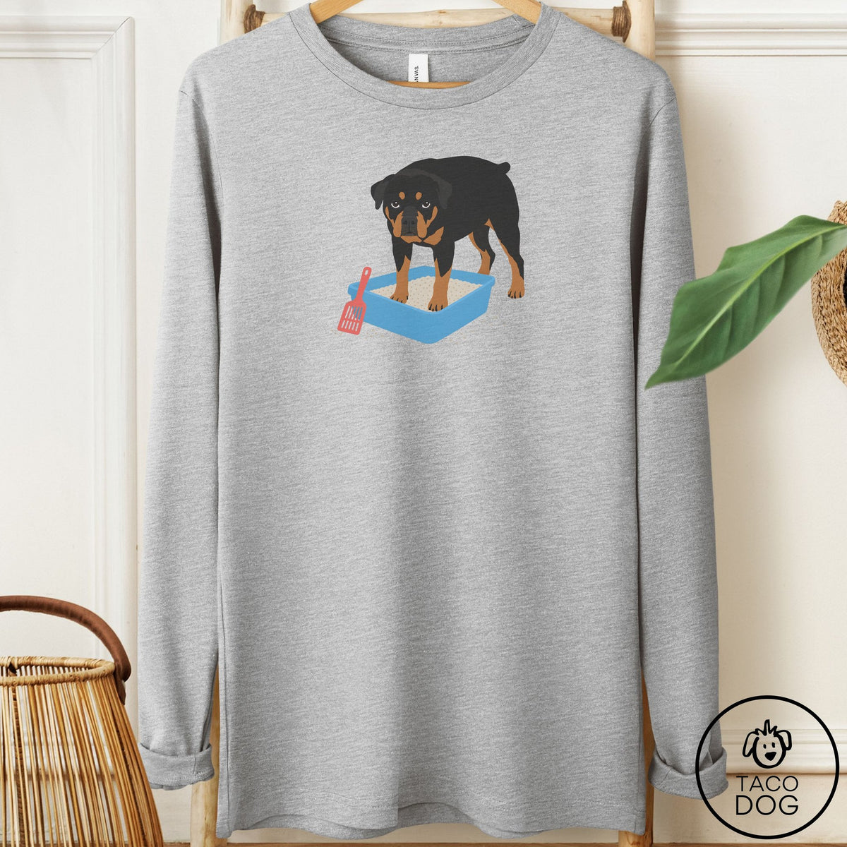 Rottweiler Litter Box Long Sleeve Tee Athletic Heather Taco-Dog