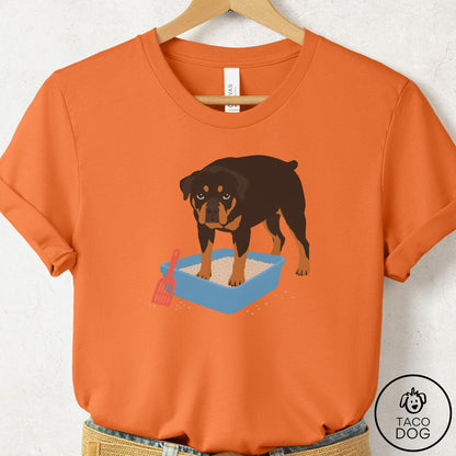 Rottweiler Litter Box T-Shirt Burnt Orange Taco-Dog