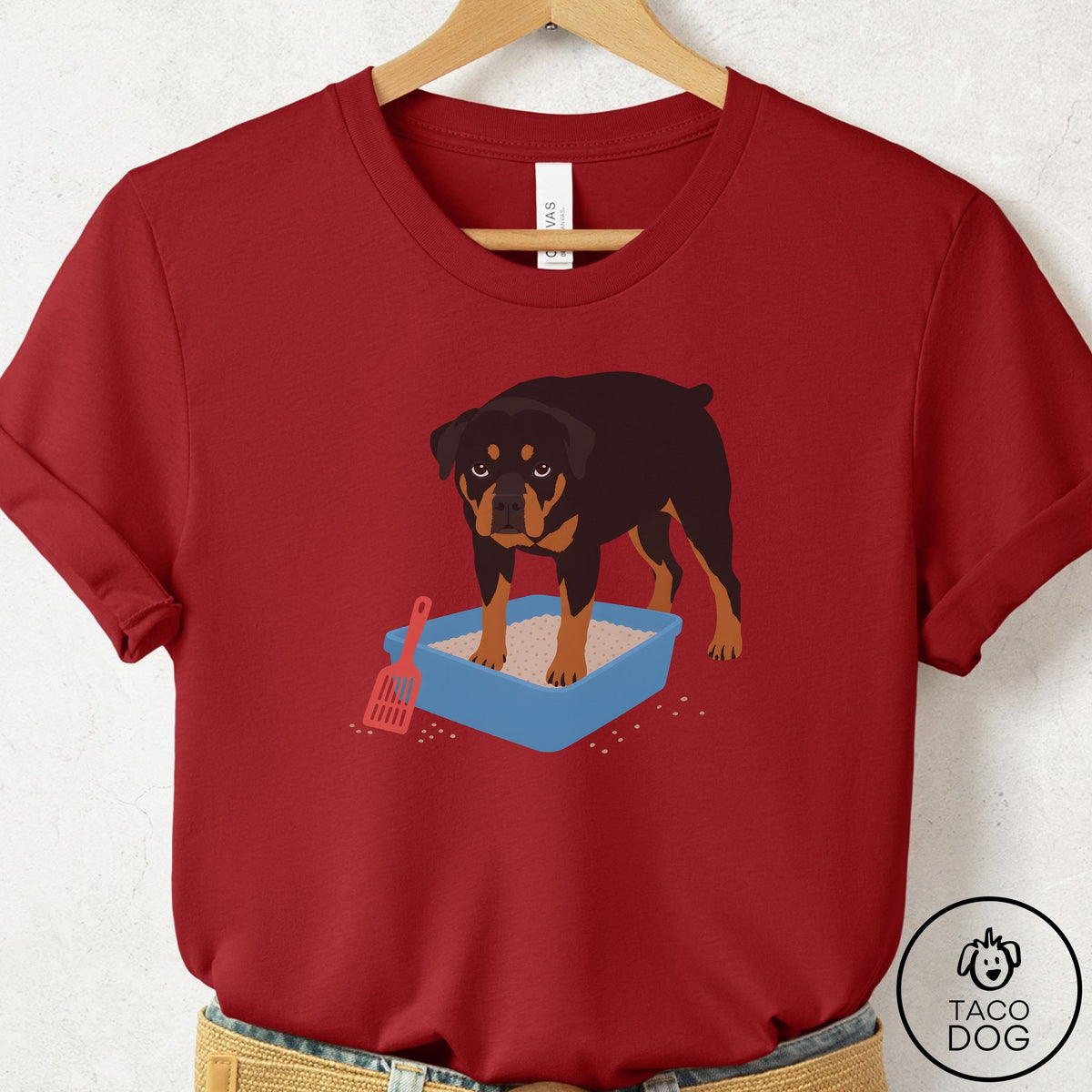 Rottweiler Litter Box T-Shirt Canvas Red Taco-Dog