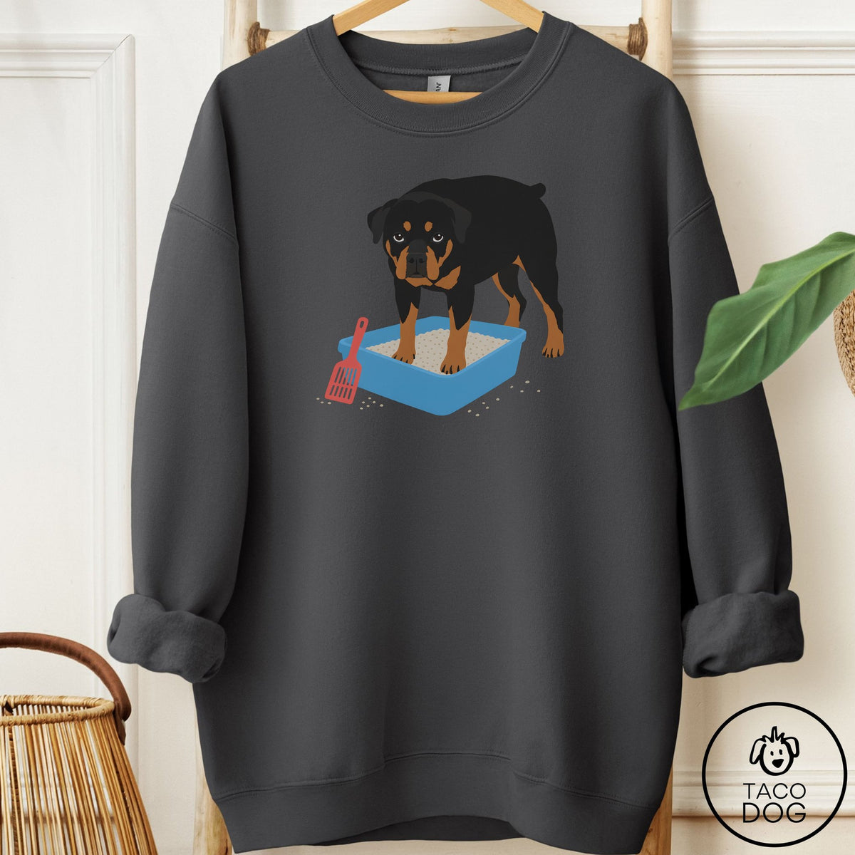 Rottweiler Litter Box Sweatshirt Charcoal Taco-Dog
