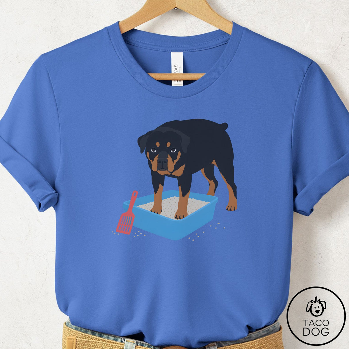 Rottweiler Litter Box T-Shirt Columbia Blue Taco-Dog