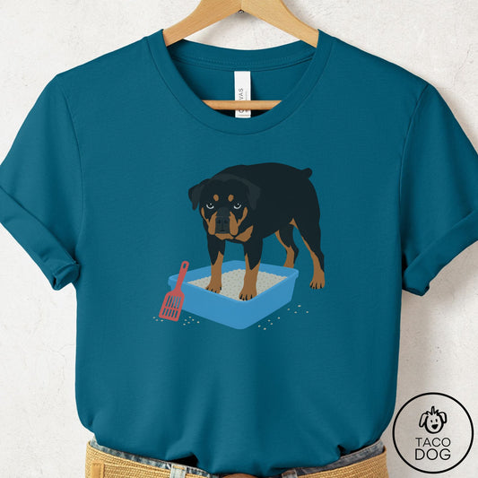Rottweiler Litter Box T-Shirt Deep Teal Taco-Dog