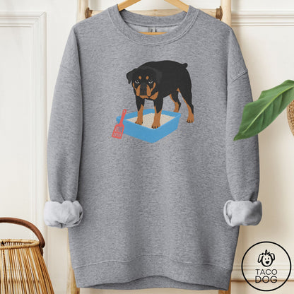 Rottweiler Litter Box Sweatshirt Graphite Heather Taco-Dog