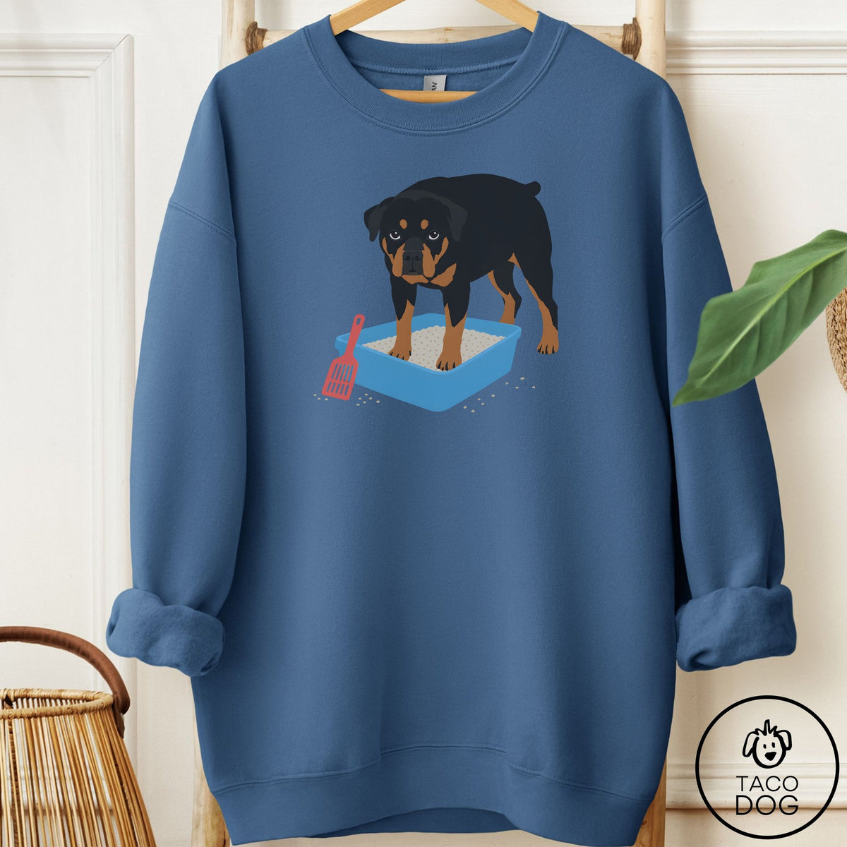 Rottweiler Litter Box Sweatshirt Indigo Blue Taco-Dog