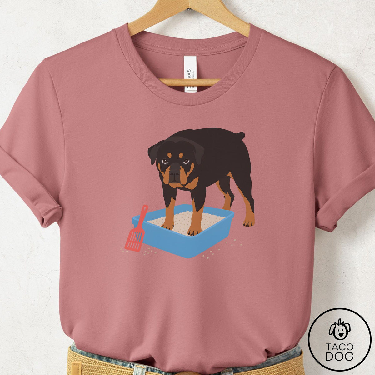 Rottweiler Litter Box T-Shirt Mauve Taco-Dog