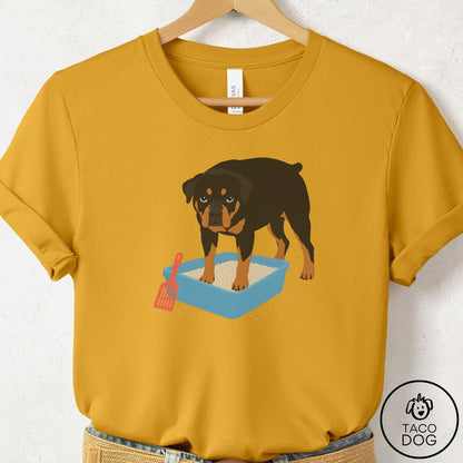 Rottweiler Litter Box T-Shirt Mustard Taco-Dog