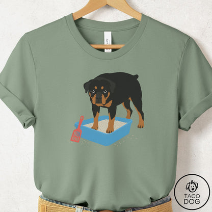 Rottweiler Litter Box T-Shirt Sage Taco-Dog