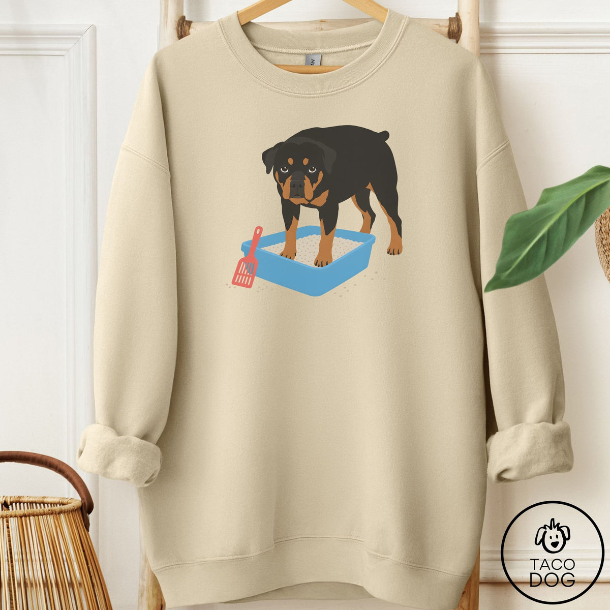 Rottweiler Litter Box Sweatshirt Sand Taco-Dog
