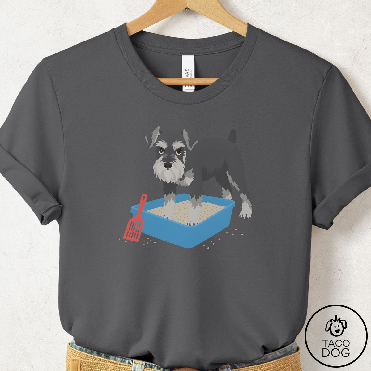 Schnauzer Litter Box T-Shirt Asphalt Taco-Dog