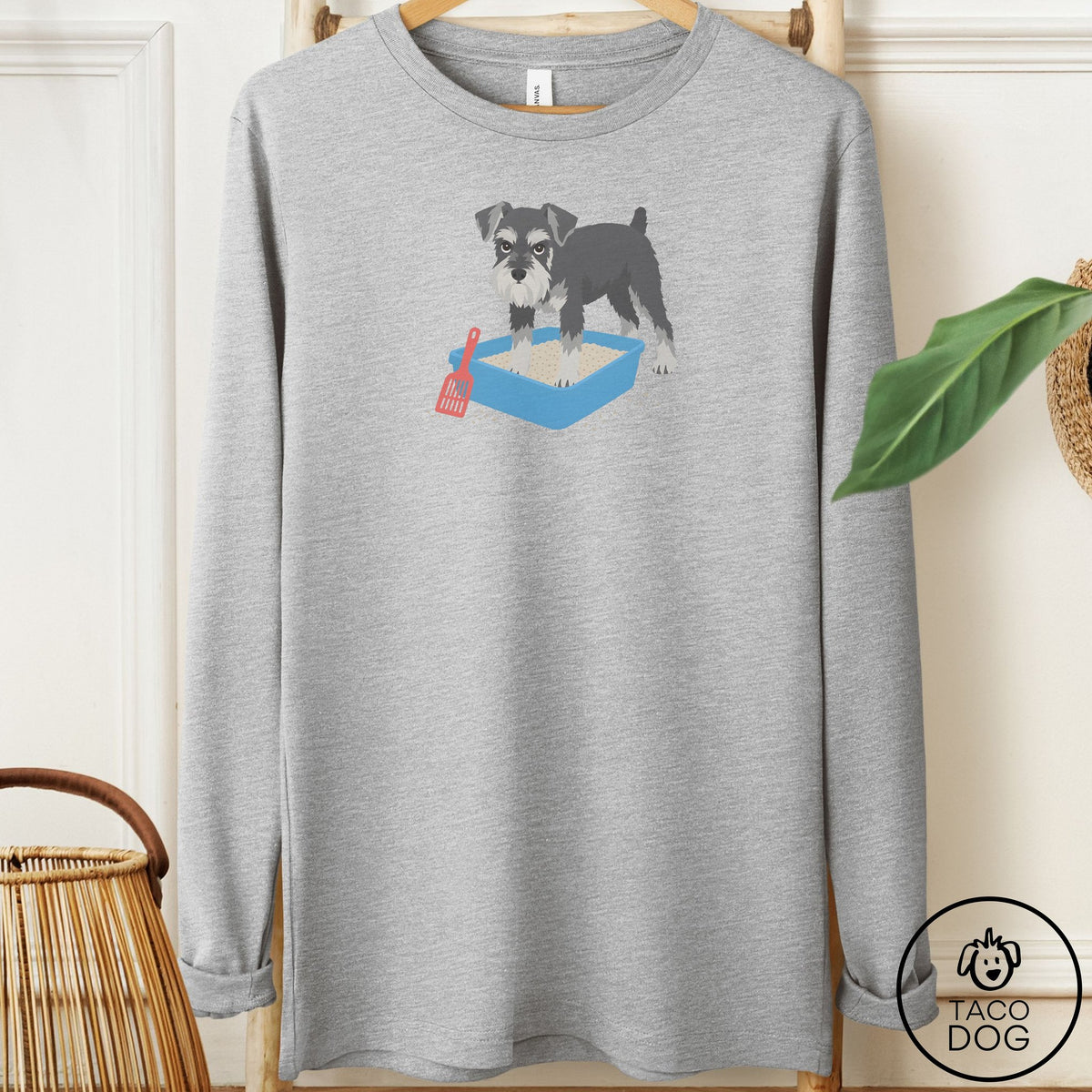 Schnauzer Litter Box Long Sleeve Tee Athletic Heather Taco-Dog