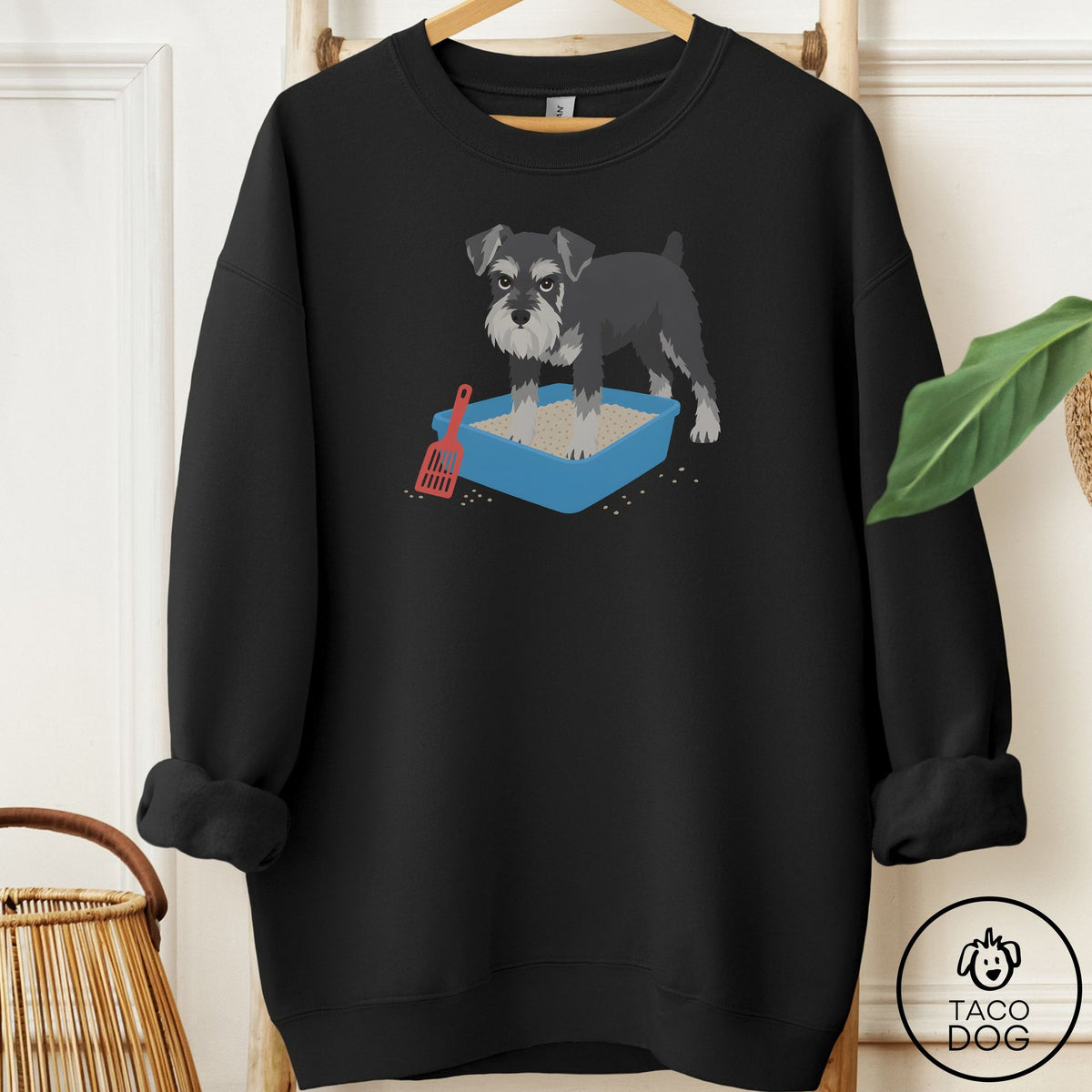 Schnauzer Litter Box Sweatshirt Black Taco-Dog
