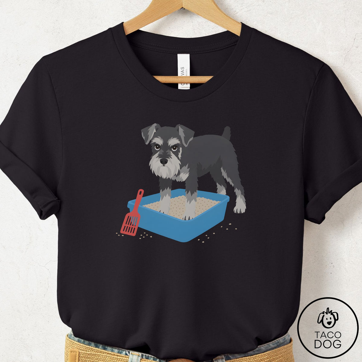 Schnauzer Litter Box T-Shirt Black Taco-Dog