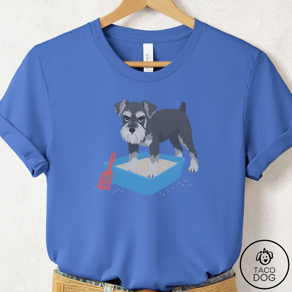 Schnauzer Litter Box T-Shirt Columbia Blue Taco-Dog