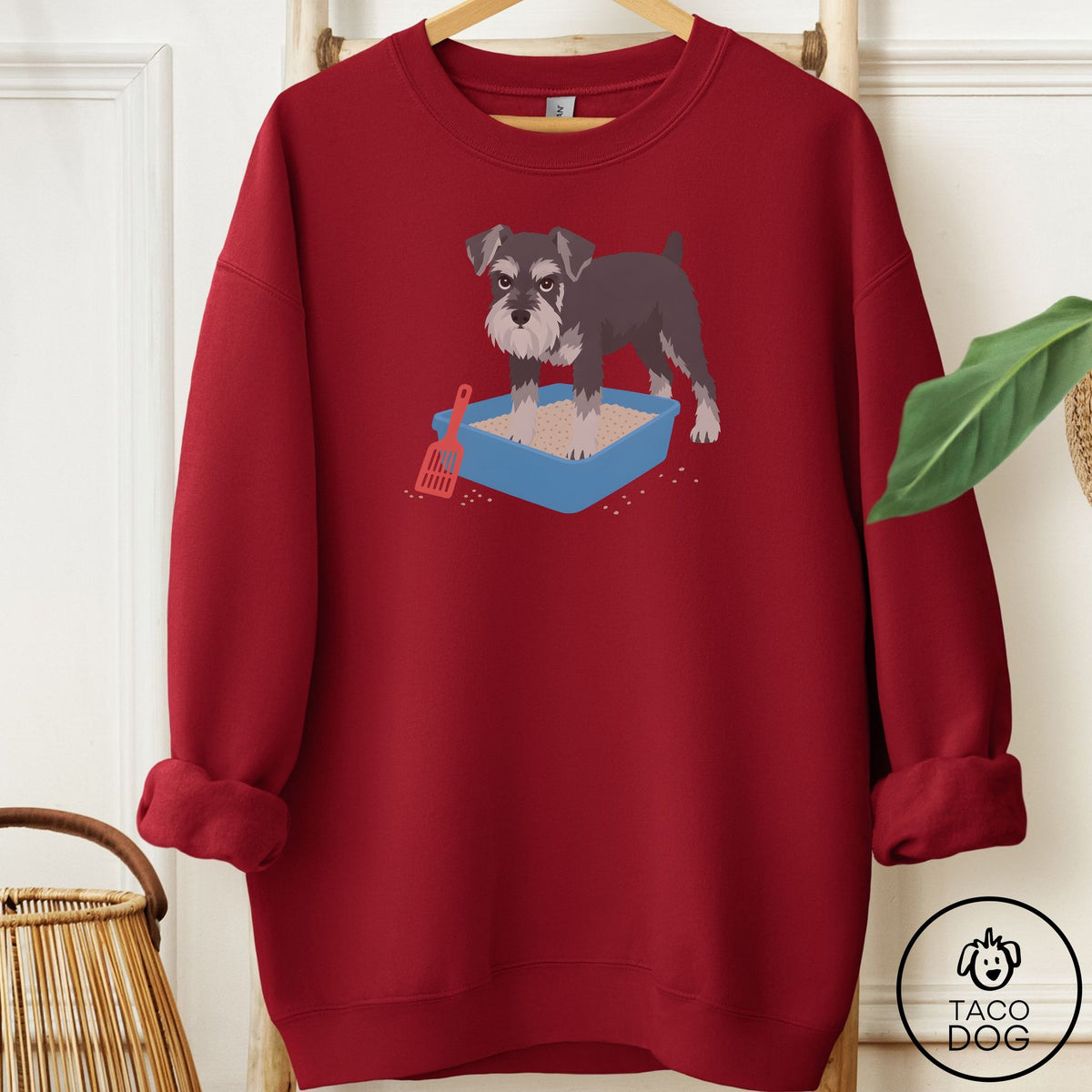 Schnauzer Litter Box Sweatshirt Garnet Taco-Dog