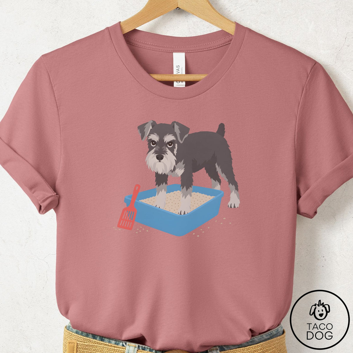 Schnauzer Litter Box T-Shirt Mauve Taco-Dog