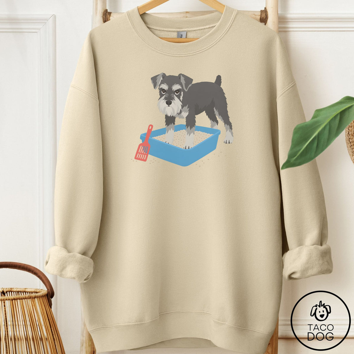 Schnauzer Litter Box Sweatshirt Sand Taco-Dog