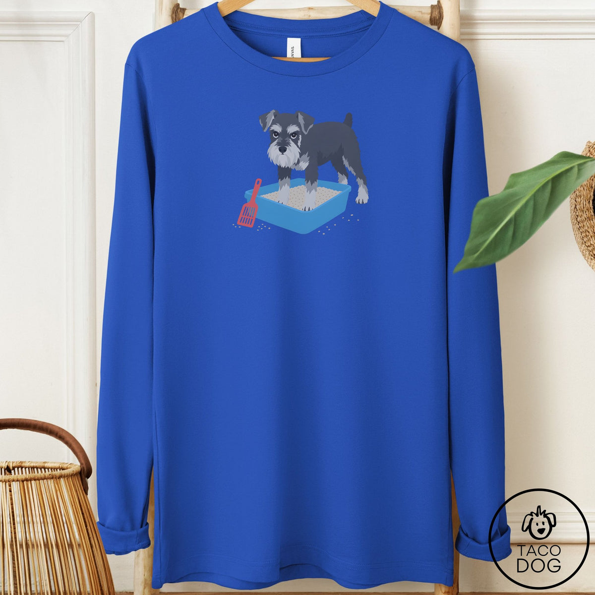 Schnauzer Litter Box Long Sleeve Tee True Royal Taco-Dog
