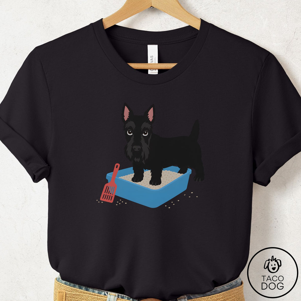 Scottie Litter Box T-Shirt Black Taco-Dog