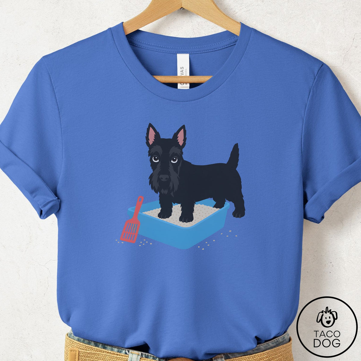 Scottie Litter Box T-Shirt Columbia Blue Taco-Dog