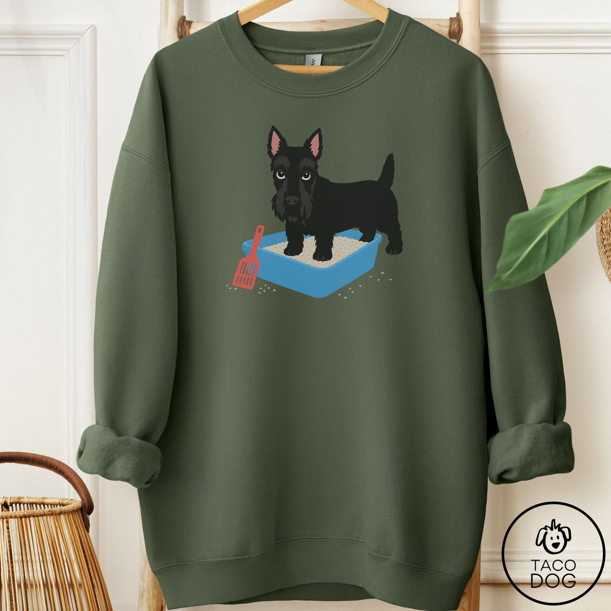 Scottie Litter Box Sweatshirt Military Green Taco-Dog