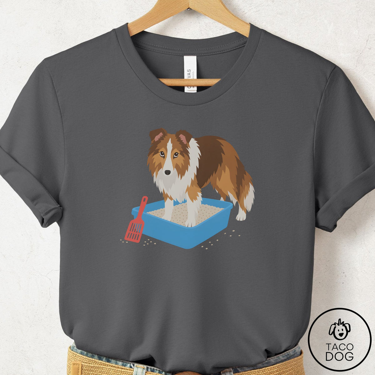 Shetland Sheepdog Litter Box T-Shirt Asphalt Taco-Dog
