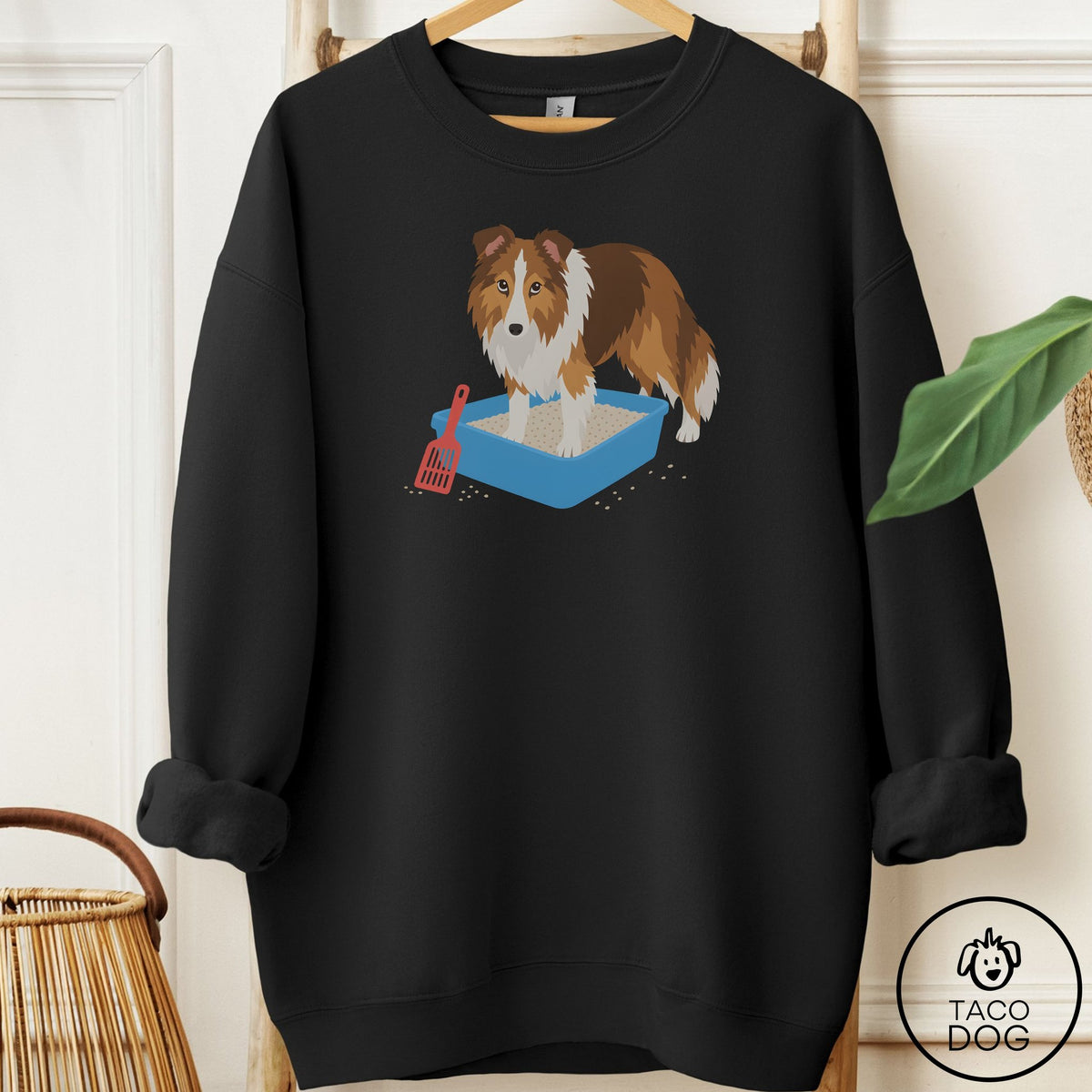 Shetland Sheepdog Litter Box Sweatshirt Black Taco-Dog