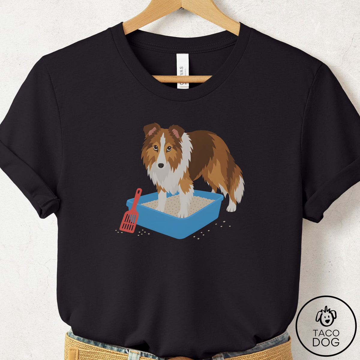 Shetland Sheepdog Litter Box T-Shirt Black Taco-Dog