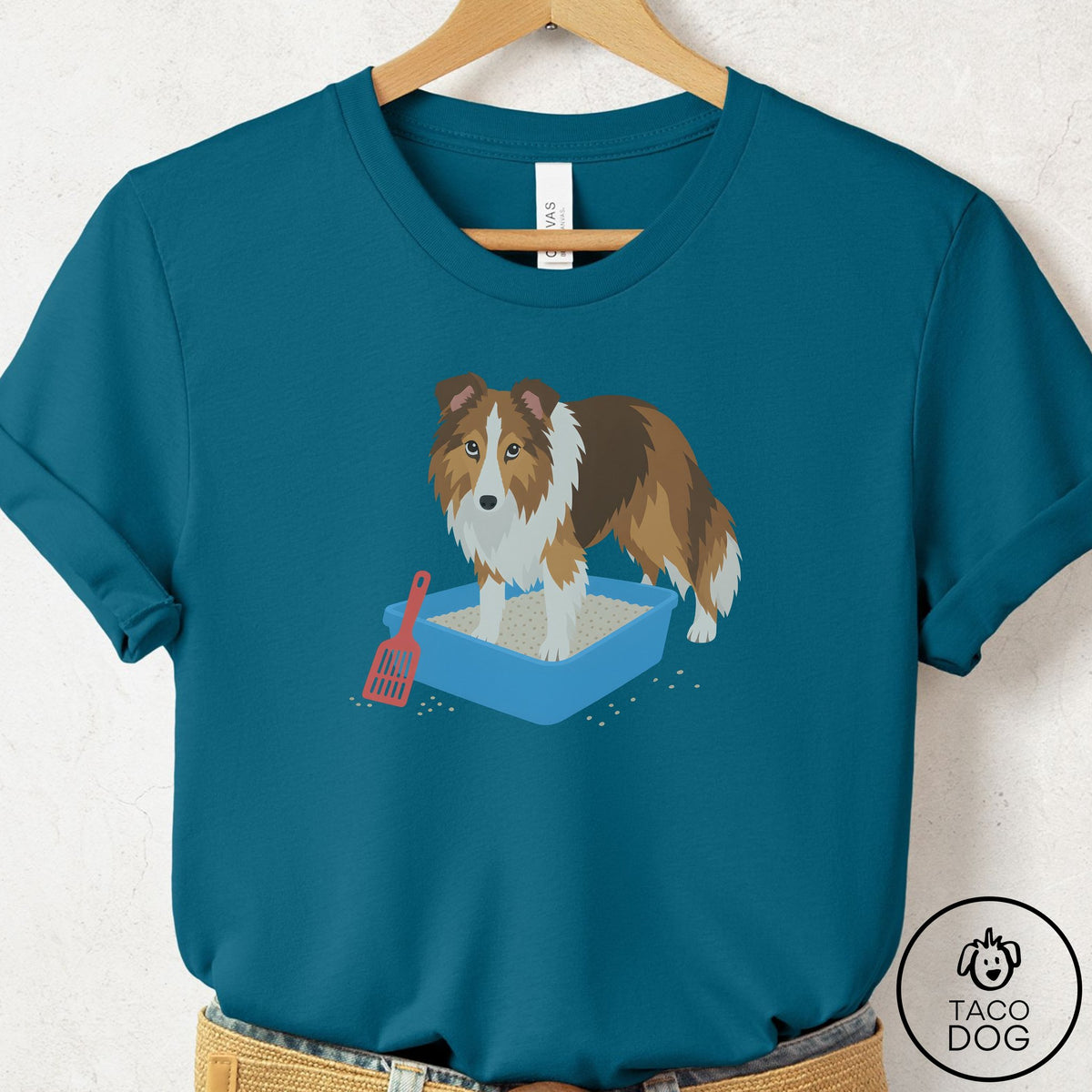 Shetland Sheepdog Litter Box T-Shirt Deep Teal Taco-Dog