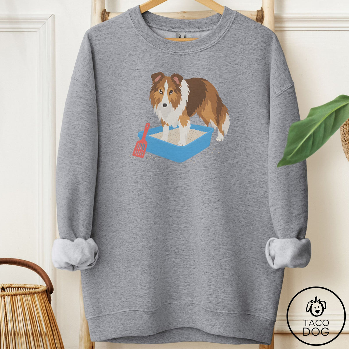 Shetland Sheepdog Litter Box Sweatshirt Graphite Heather Taco-Dog