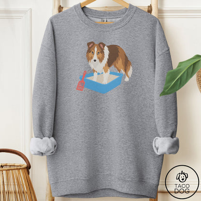 Shetland Sheepdog Litter Box Sweatshirt Graphite Heather Taco-Dog