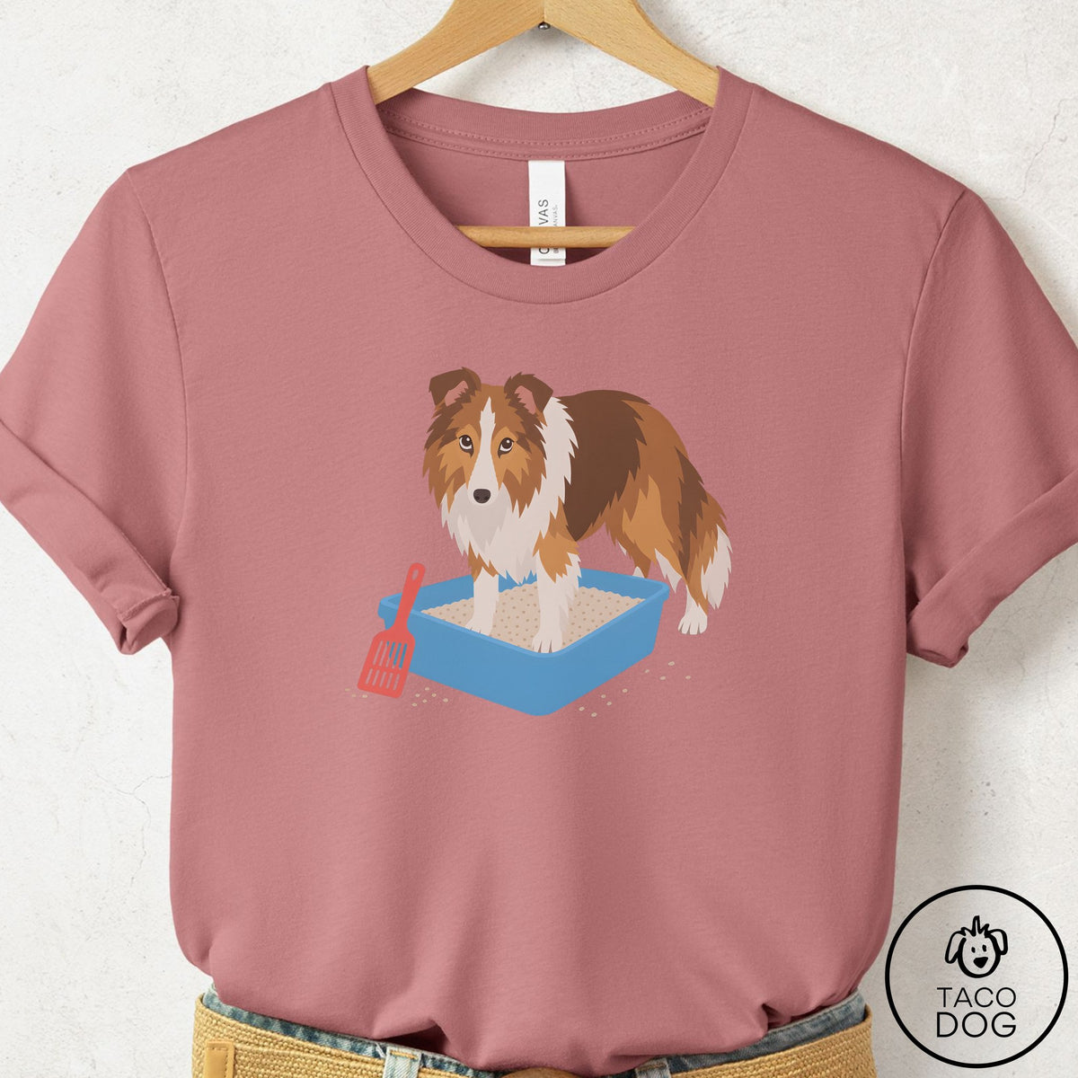 Shetland Sheepdog Litter Box T-Shirt Mauve Taco-Dog