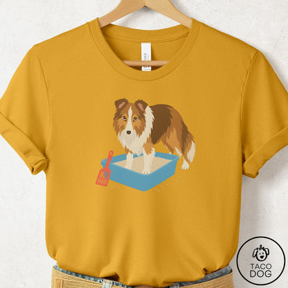 Shetland Sheepdog Litter Box T-Shirt Mustard Taco-Dog