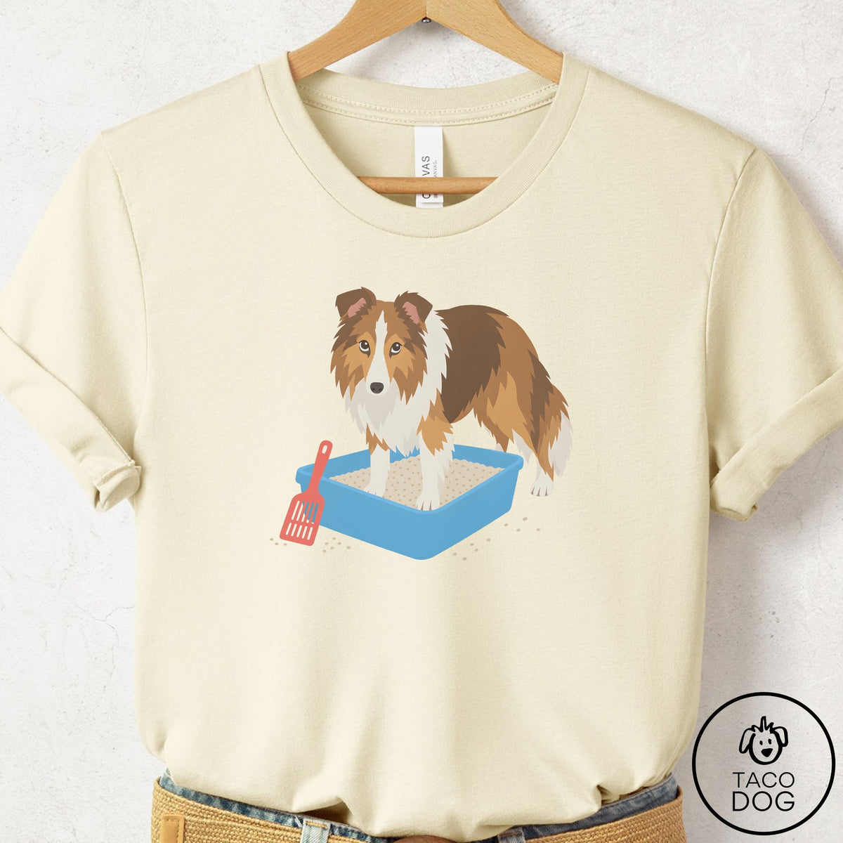 Shetland Sheepdog Litter Box T-Shirt Natural Taco-Dog
