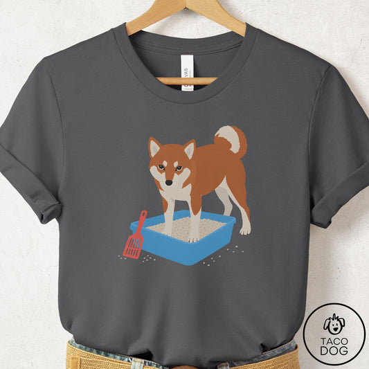 Shiba Inu Litter Box T-Shirt Asphalt Taco-Dog