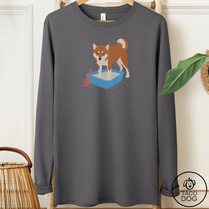 Shiba Inu Litter Box Long Sleeve Tee Asphalt Taco-Dog