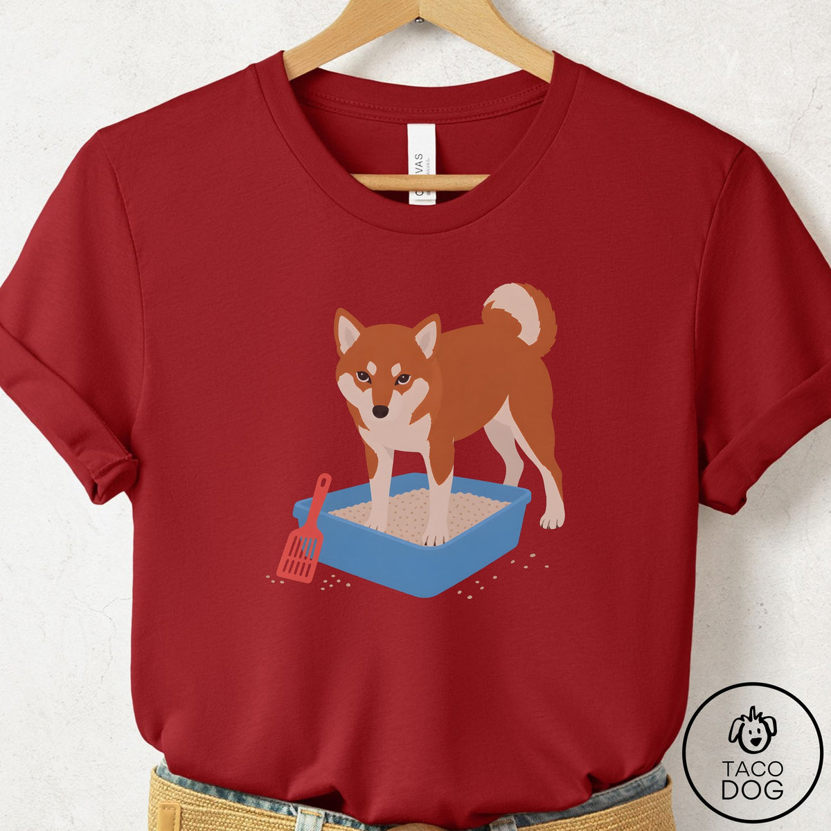 Shiba Inu Litter Box T-Shirt Canvas Red Taco-Dog