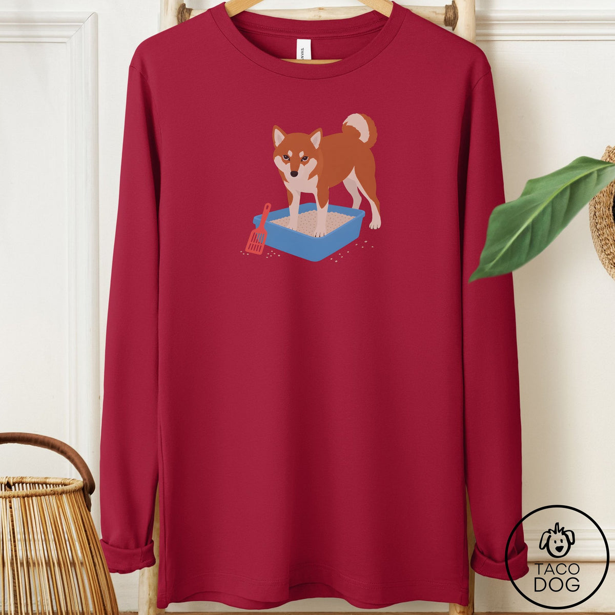 Shiba Inu Litter Box Long Sleeve Tee Cardinal Taco-Dog