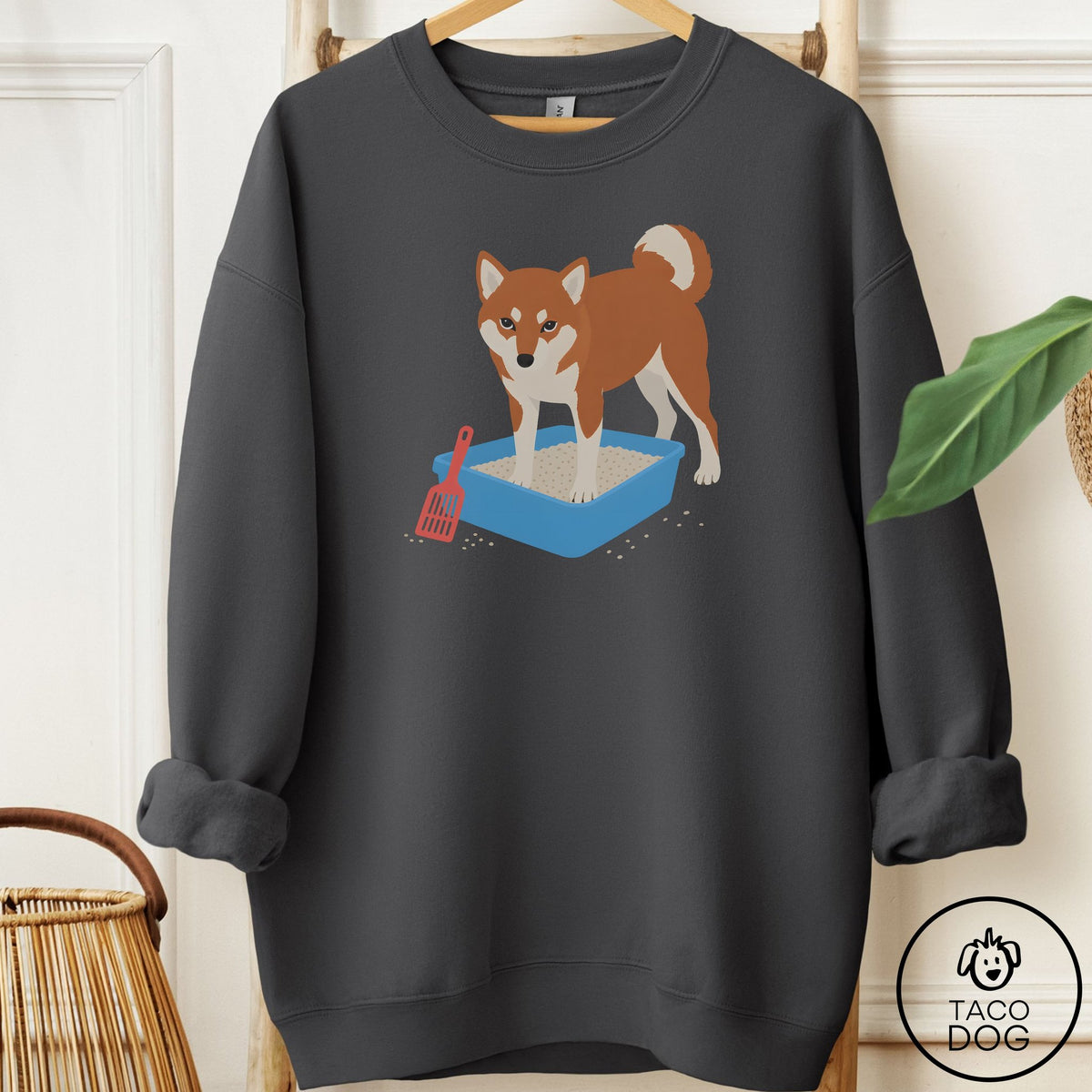 Shiba Inu Litter Box Sweatshirt Charcoal Taco-Dog