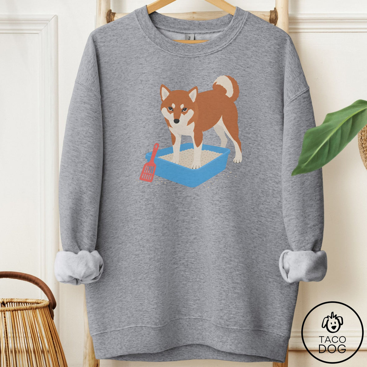 Shiba Inu Litter Box Sweatshirt Graphite Heather Taco-Dog