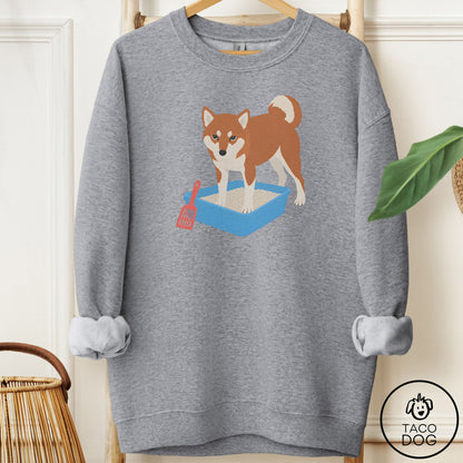 Shiba Inu Litter Box Sweatshirt Graphite Heather Taco-Dog