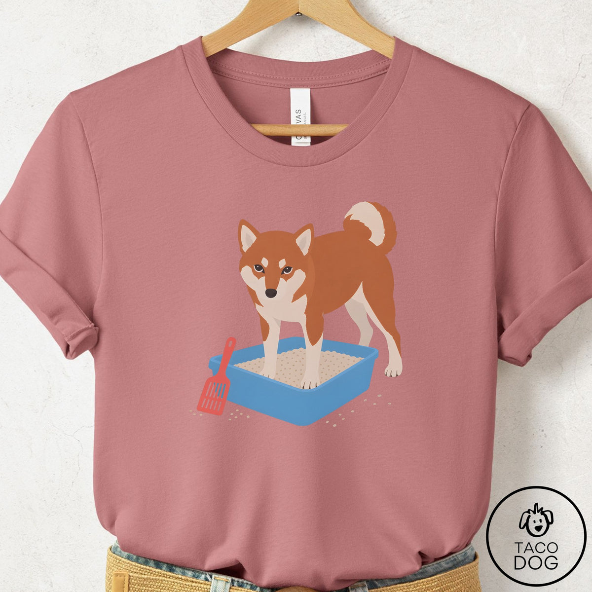 Shiba Inu Litter Box T-Shirt Mauve Taco-Dog