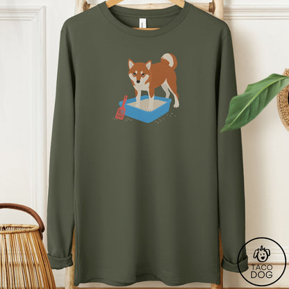 Shiba Inu Litter Box Long Sleeve Tee Military Green Taco-Dog