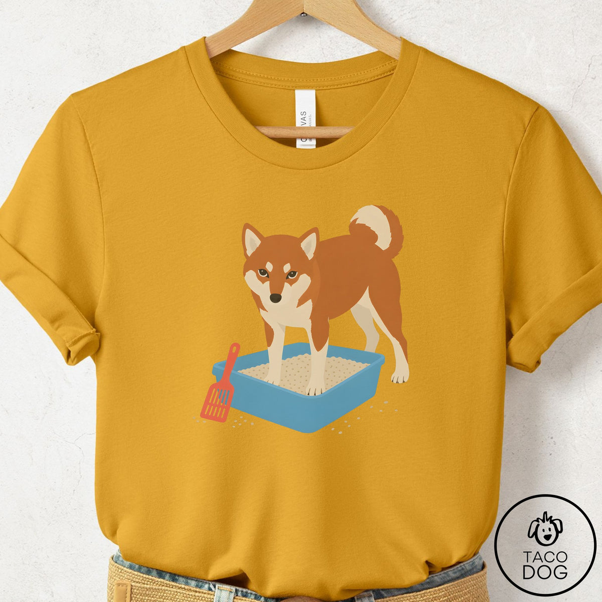 Shiba Inu Litter Box T-Shirt Mustard Taco-Dog