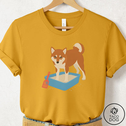 Shiba Inu Litter Box T-Shirt Mustard Taco-Dog