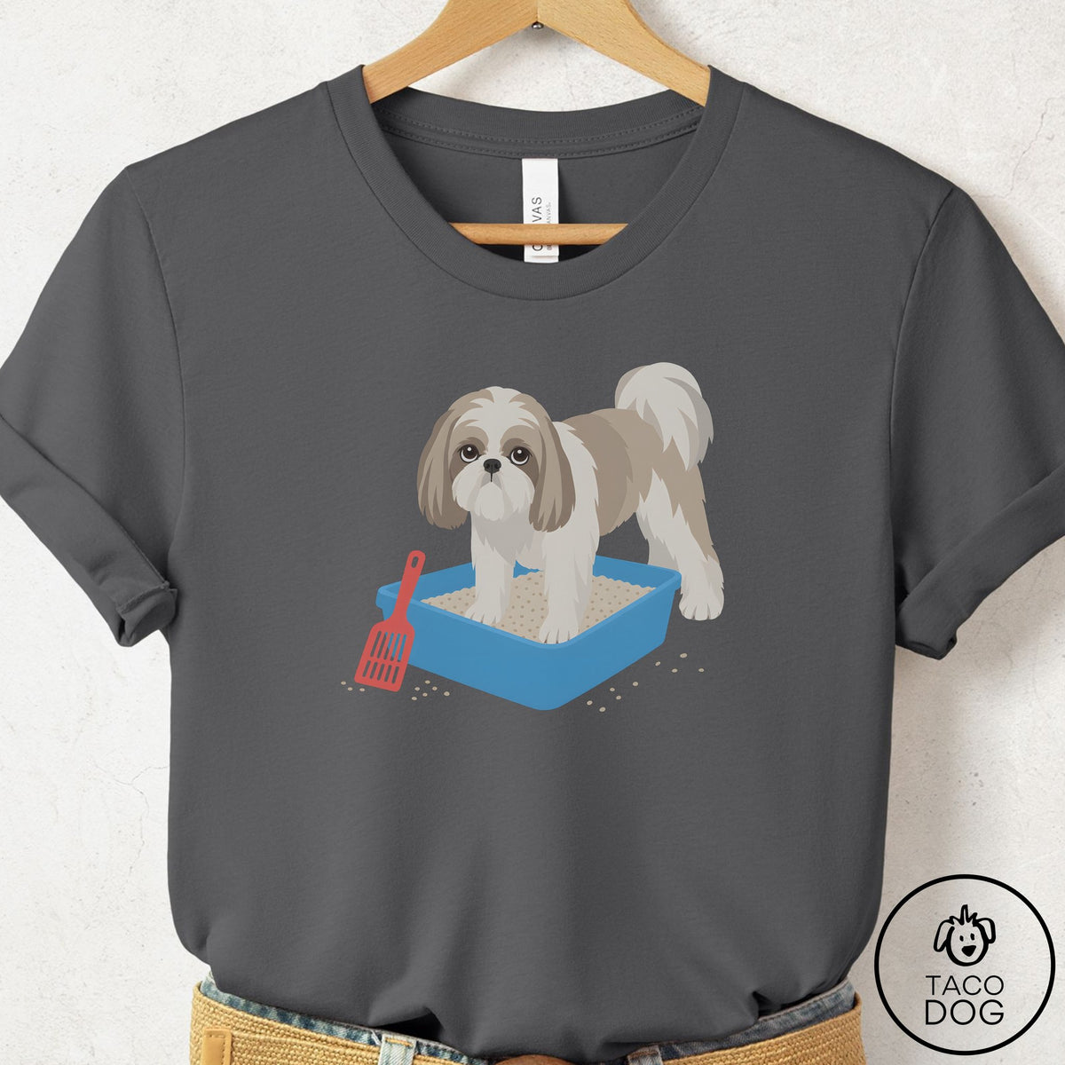 Shih Tzu Litter Box T-Shirt Asphalt Taco-Dog