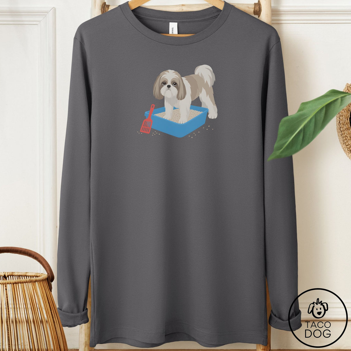 Shih Tzu Litter Box Long Sleeve Tee Asphalt Taco-Dog