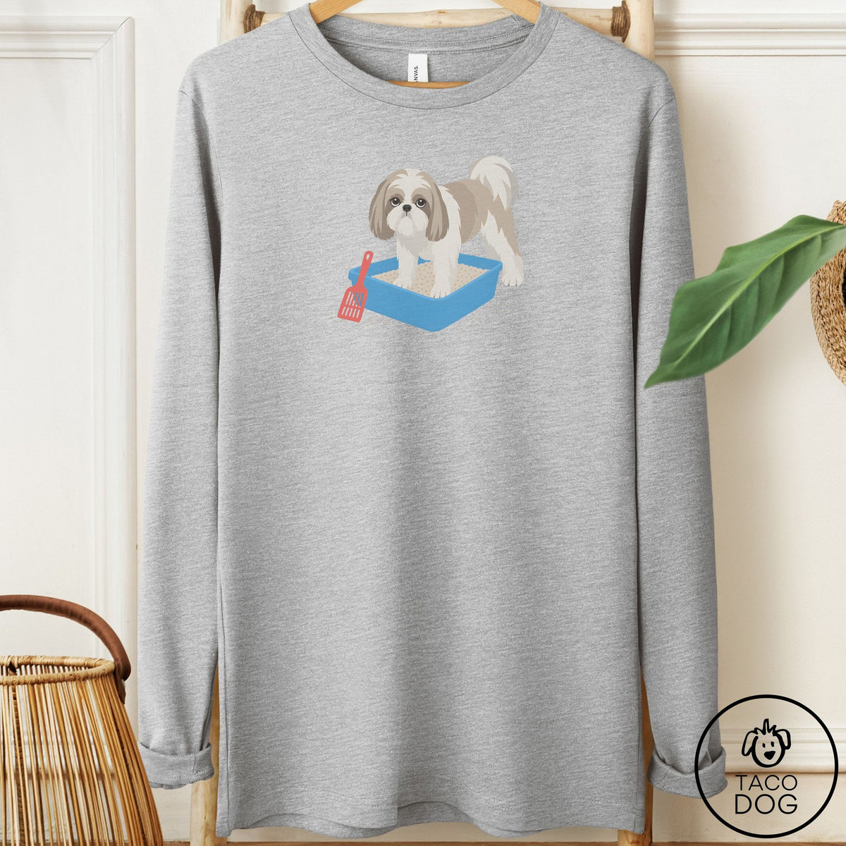 Shih Tzu Litter Box Long Sleeve Tee Athletic Heather Taco-Dog